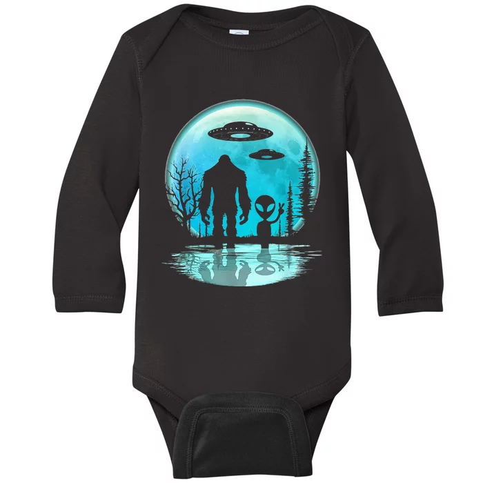 Alien And Bigfoot Moon Baby Long Sleeve Bodysuit