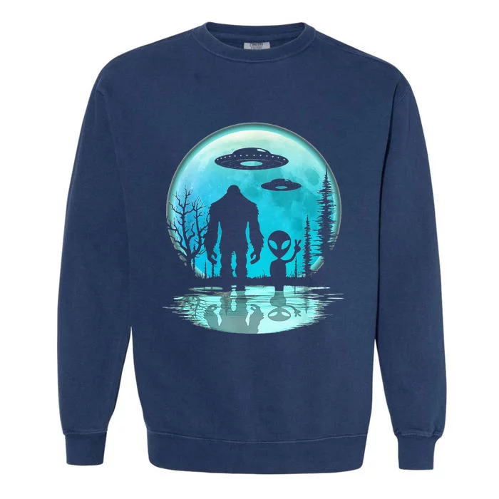 Alien And Bigfoot Moon Garment-Dyed Sweatshirt