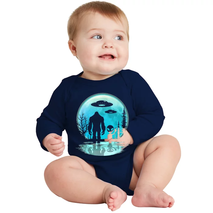 Alien And Bigfoot Moon Baby Long Sleeve Bodysuit