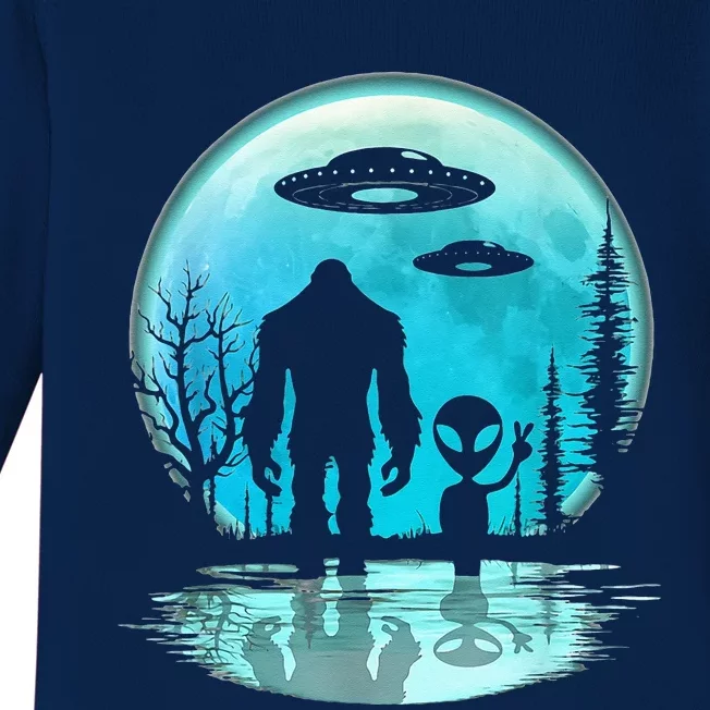 Alien And Bigfoot Moon Baby Long Sleeve Bodysuit