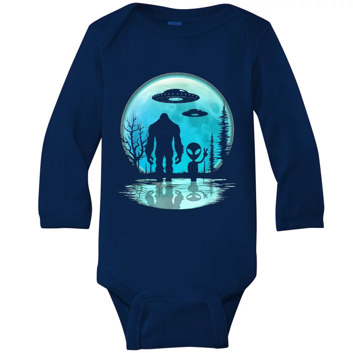 Alien And Bigfoot Moon Baby Long Sleeve Bodysuit