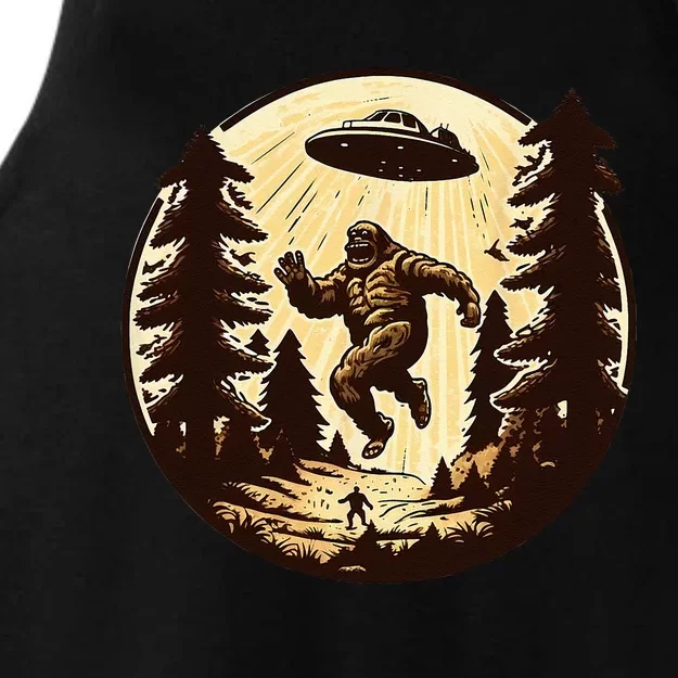 Alien And Bigfoot UFO Bigfoot Alien Ladies Tri-Blend Wicking Tank