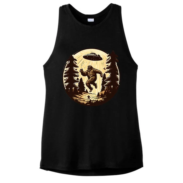 Alien And Bigfoot UFO Bigfoot Alien Ladies Tri-Blend Wicking Tank