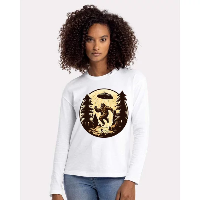 Alien And Bigfoot UFO Bigfoot Alien Womens Cotton Relaxed Long Sleeve T-Shirt