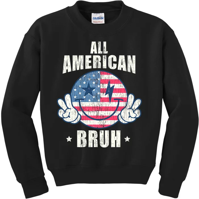 All American Bruh 4th Of July Boy Patriotic Kids Sweatshirt