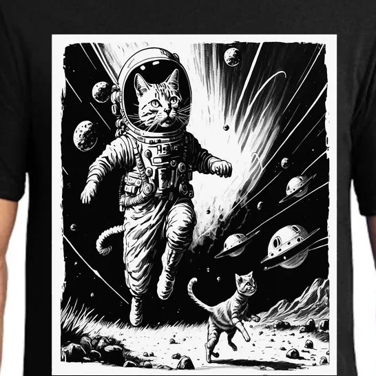 Aliens Abducting cats into Flying UFO Saucer in Cosmic Space Pajama Set