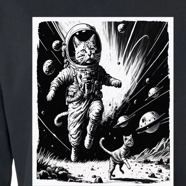 Aliens Abducting cats into Flying UFO Saucer in Cosmic Space Cropped Pullover Crew