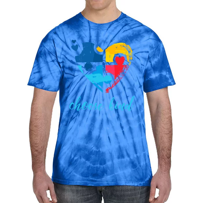 Autism Awareness Choose Kind Heart Puzzle Cool Gift Tie-Dye T-Shirt