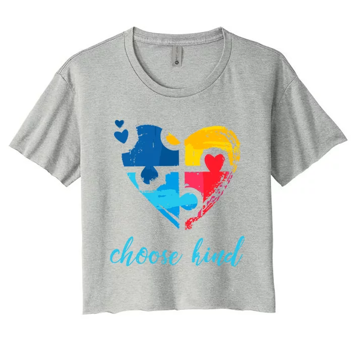 Autism Awareness Choose Kind Heart Puzzle Cool Gift Women's Crop Top Tee