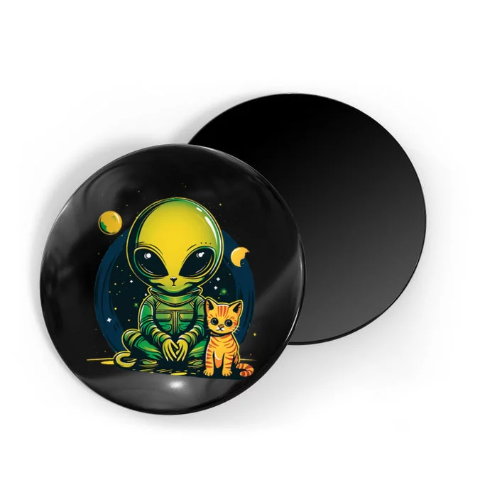 Alien And Cat Funny Cat Selfie With Alien Vintage Ufo Magnet