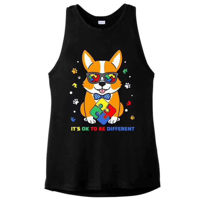 Autism Awareness Corgi Dog Puzzle It's Ok To Be Different Ladies Tri-Blend Wicking Tank