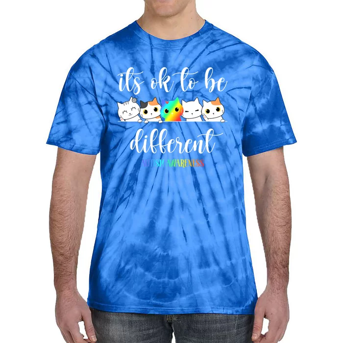 Autism Awareness Cat ItS Ok To Be Different Funny Autistic Tie-Dye T-Shirt