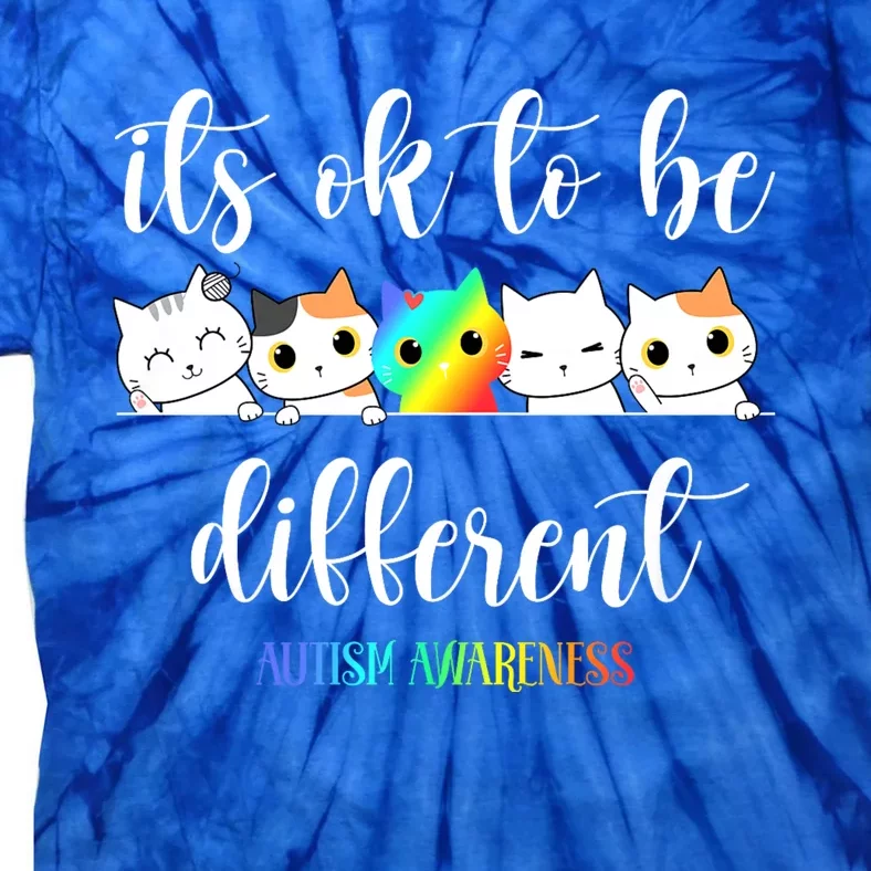 Autism Awareness Cat ItS Ok To Be Different Funny Autistic Tie-Dye T-Shirt