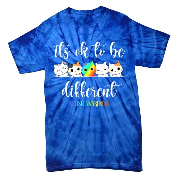 Autism Awareness Cat ItS Ok To Be Different Funny Autistic Tie-Dye T-Shirt