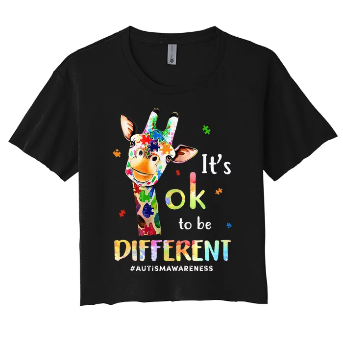 Autism Awareness Cute Giraffe Animal It's Ok To Be Different Women's Crop Top Tee