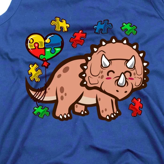 Autism Awareness Cute Triceratops Dinosaur Puzzle Heart Love Gift Tank Top