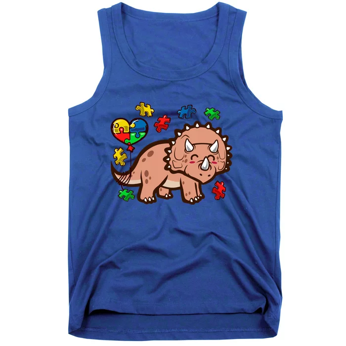 Autism Awareness Cute Triceratops Dinosaur Puzzle Heart Love Gift Tank Top