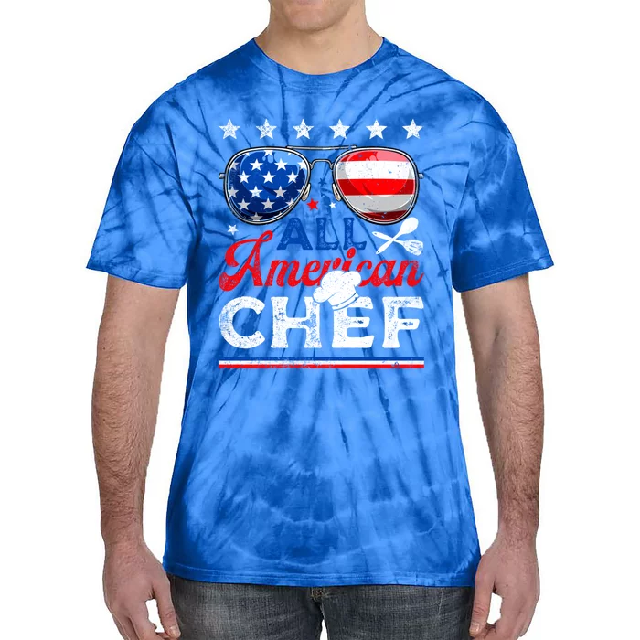 All American Chef Usa Flag Patriotic 4th Of July Funny Gift Tie-Dye T-Shirt