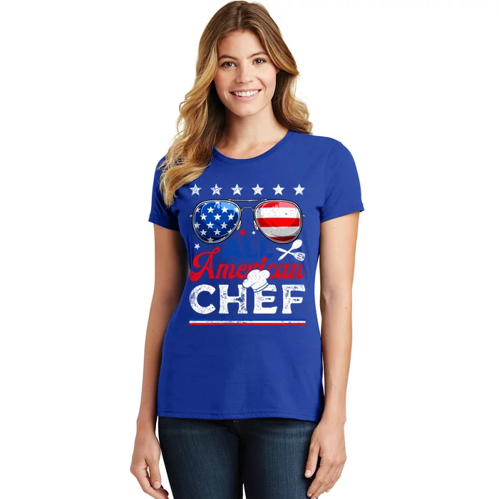 All American Chef Usa Flag Patriotic 4th Of July Funny Gift Women's T-Shirt