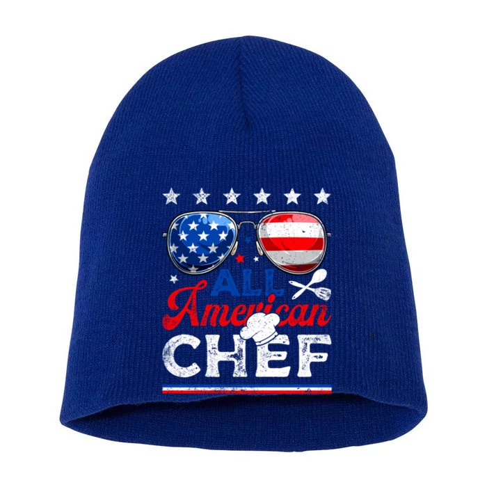 All American Chef Usa Flag Patriotic 4th Of July Funny Gift Short Acrylic Beanie