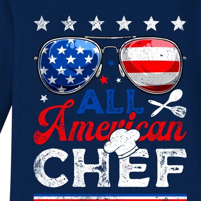 All American Chef Usa Flag Patriotic 4th Of July Funny Gift Baby Long Sleeve Bodysuit