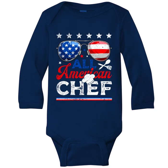 All American Chef Usa Flag Patriotic 4th Of July Funny Gift Baby Long Sleeve Bodysuit