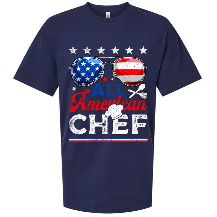 All American Chef Usa Flag Patriotic 4th Of July Funny Gift Sueded Cloud Jersey T-Shirt