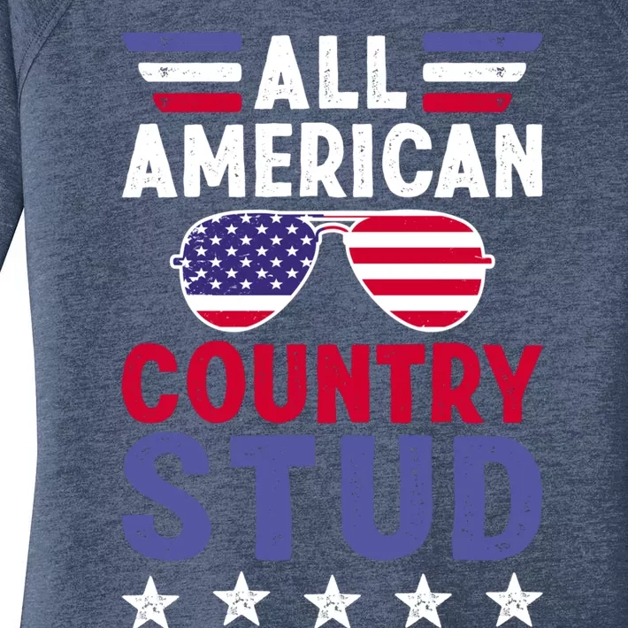 All American Country Stud Gift Usa 4th Of July Graphic Meaningful Gift Women's Perfect Tri Tunic Long Sleeve Shirt