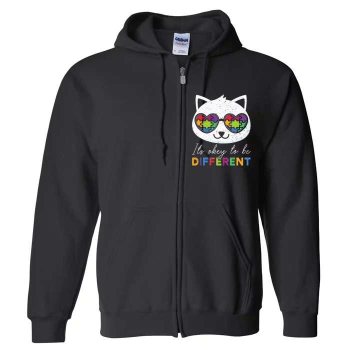 Autism Awareness Cat Warrior It's Ok To Be Different Full Zip Hoodie