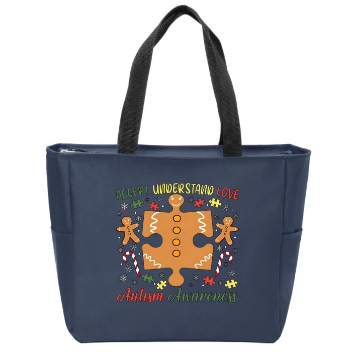 Autism Awareness Christmas Accept Understand Love Zip Tote Bag