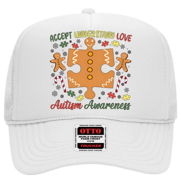 Autism Awareness Christmas Accept Understand Love High Crown Mesh Trucker Hat