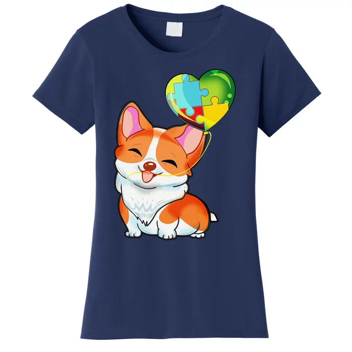 Autism Awareness Corgi Puppy Dog Puzzles Heart Balloon Women's T-Shirt