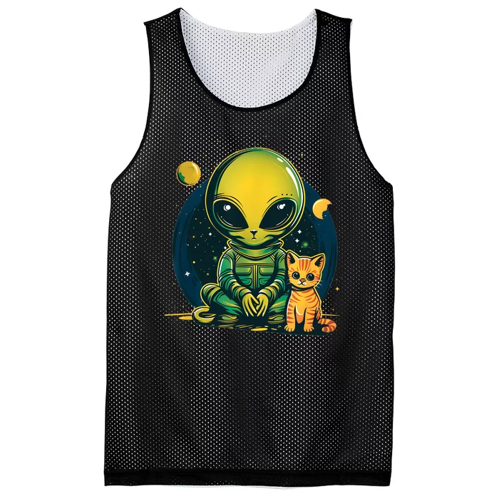 Alien And Cat Funny Cat Selfie With Alien Vintage Ufo Funny Mesh Reversible Basketball Jersey Tank