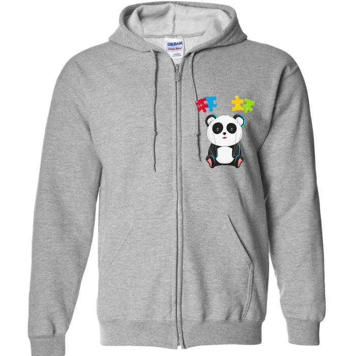 Autism Awareness Cute Panda Bear Color Puzzles Balloons Full Zip Hoodie