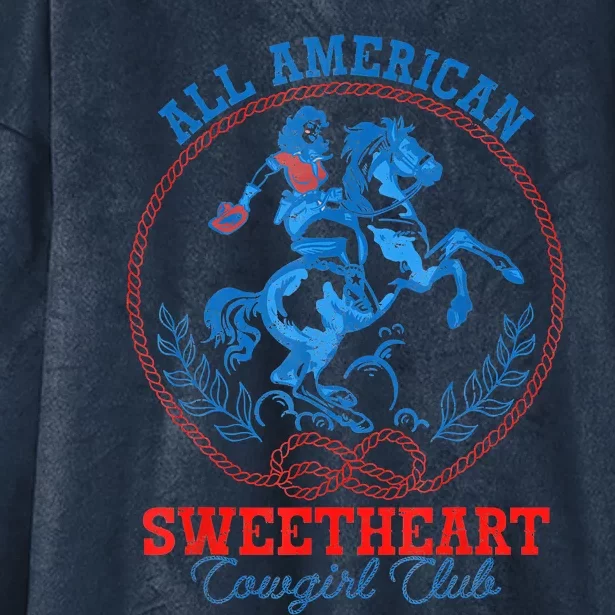 All American Cowgirl Sweetheart Club 4th Of July Western Hooded Wearable Blanket