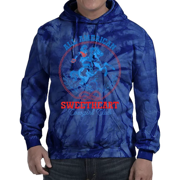 All American Cowgirl Sweetheart Club 4th Of July Western Tie Dye Hoodie