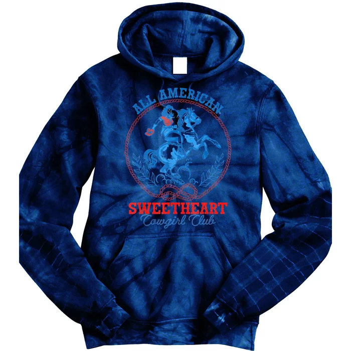 All American Cowgirl Sweetheart Club 4th Of July Western Tie Dye Hoodie