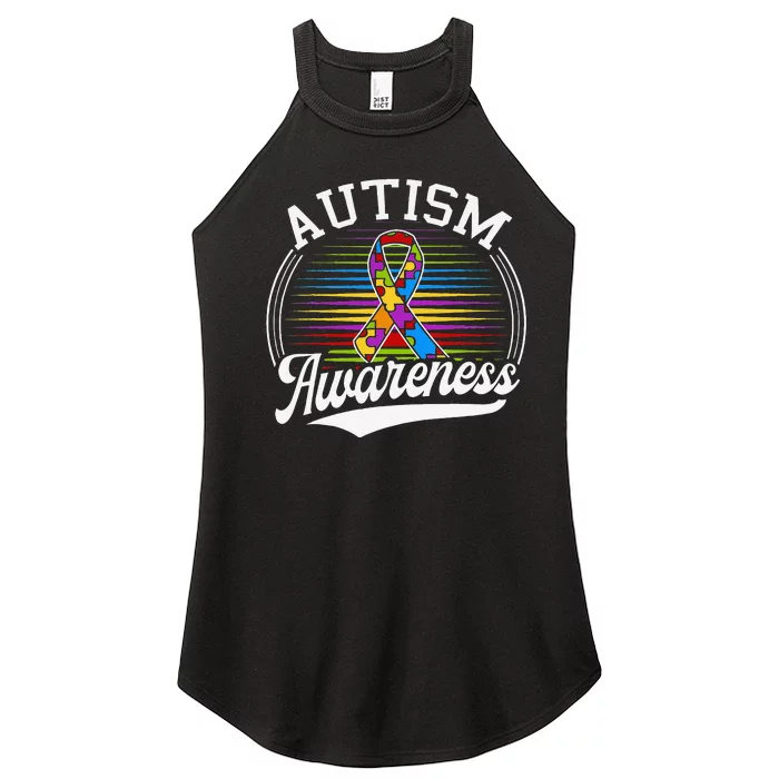 Autism Awareness Colorful Puzzle Ribbon Women’s Perfect Tri Rocker Tank