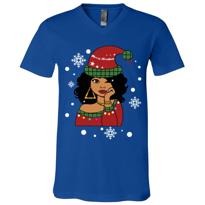 African American Christmas Santa Claus Gift V-Neck T-Shirt