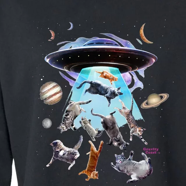 Aliens Abducting Cats Cat Kittens Ufo Saucer Cat Lover Gifts Cropped Pullover Crew