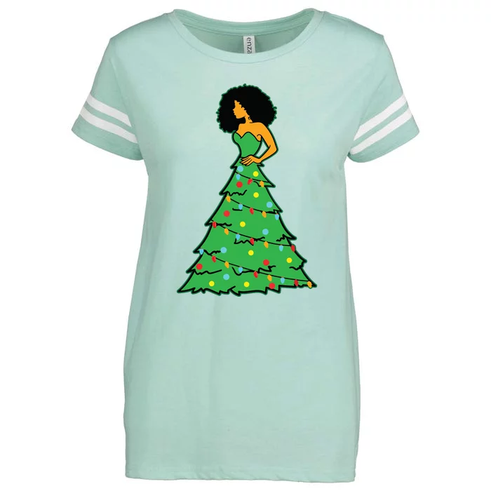 African American Christmas Tree Xmas Decor Enza Ladies Jersey Football T-Shirt