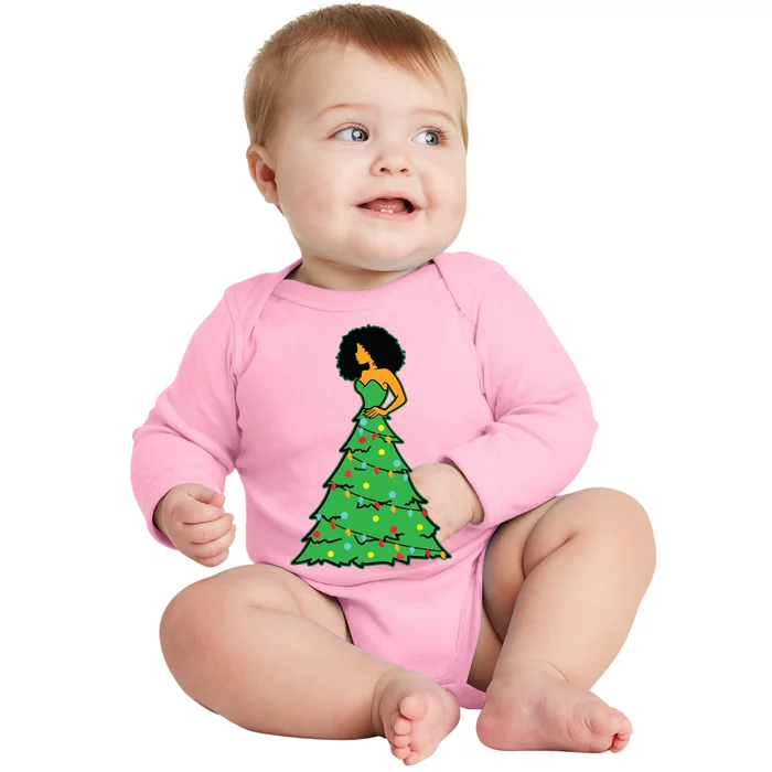 African American Christmas Tree Xmas Decor Baby Long Sleeve Bodysuit