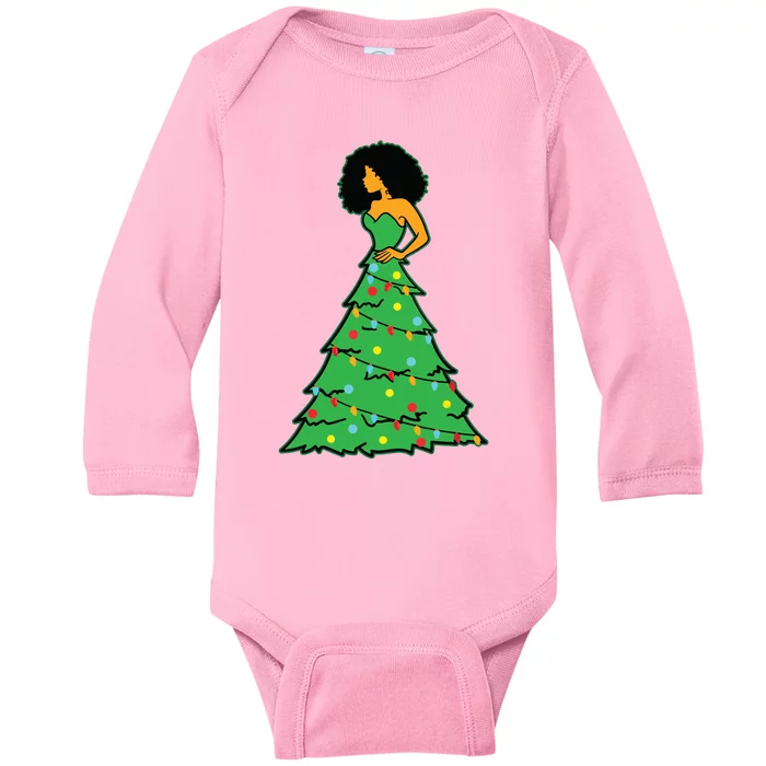 African American Christmas Tree Xmas Decor Baby Long Sleeve Bodysuit