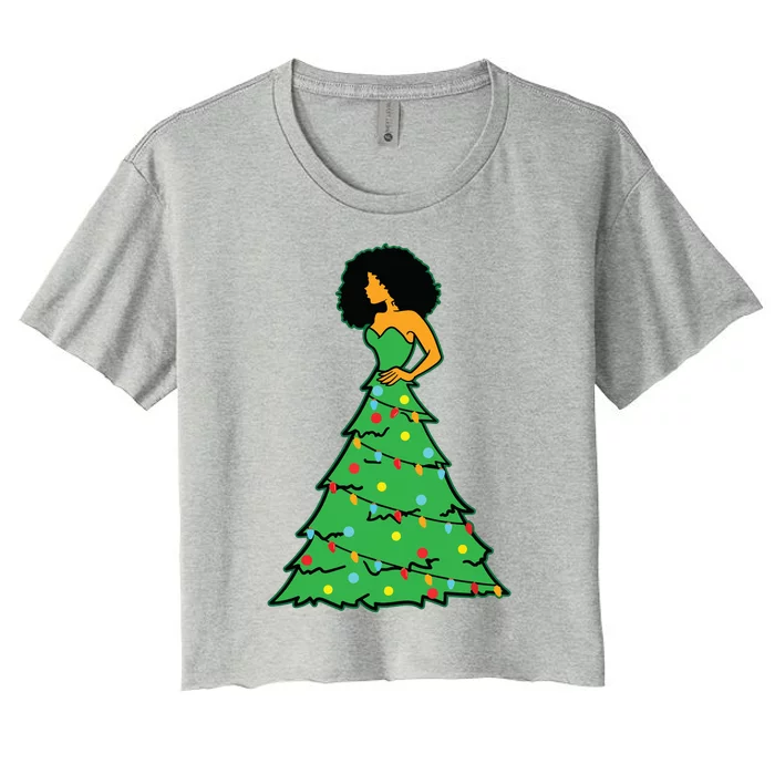 African American Christmas Tree Xmas Decor Women's Crop Top Tee