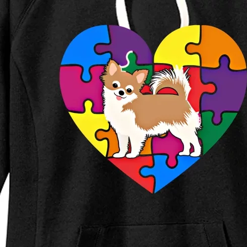 Autism Awareness Chihuahua Heart Valentines Day Puzzle Piece Cool Gift Women's Fleece Hoodie