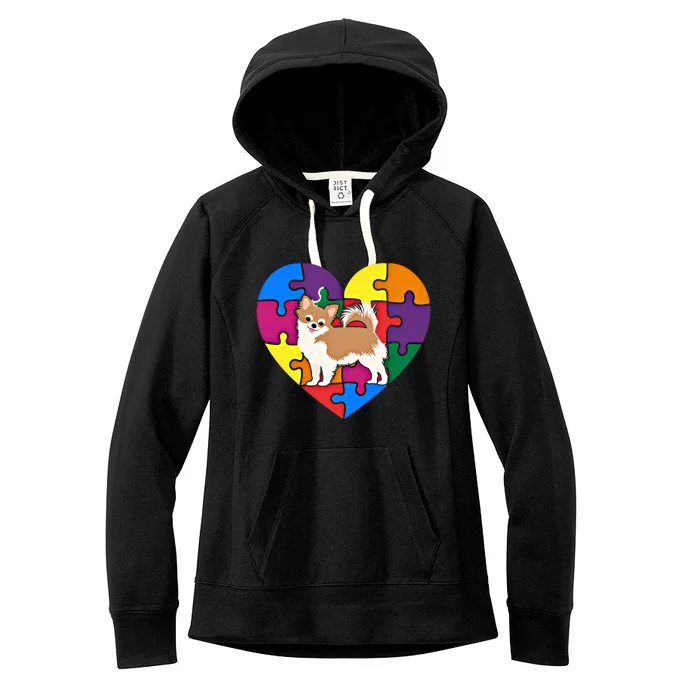 Autism Awareness Chihuahua Heart Valentines Day Puzzle Piece Cool Gift Women's Fleece Hoodie