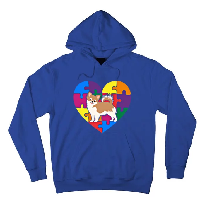 Autism Awareness Chihuahua Heart Valentines Day Puzzle Piece Cool Gift Tall Hoodie