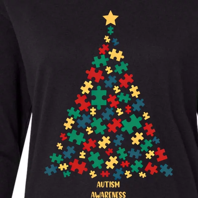 Autism Awareness Christmas Tree Gift Womens Cotton Relaxed Long Sleeve T-Shirt