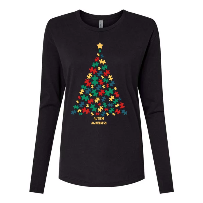 Autism Awareness Christmas Tree Gift Womens Cotton Relaxed Long Sleeve T-Shirt