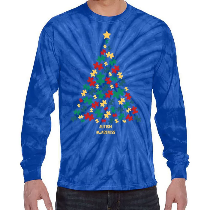 Autism Awareness Christmas Tree Gift Tie-Dye Long Sleeve Shirt